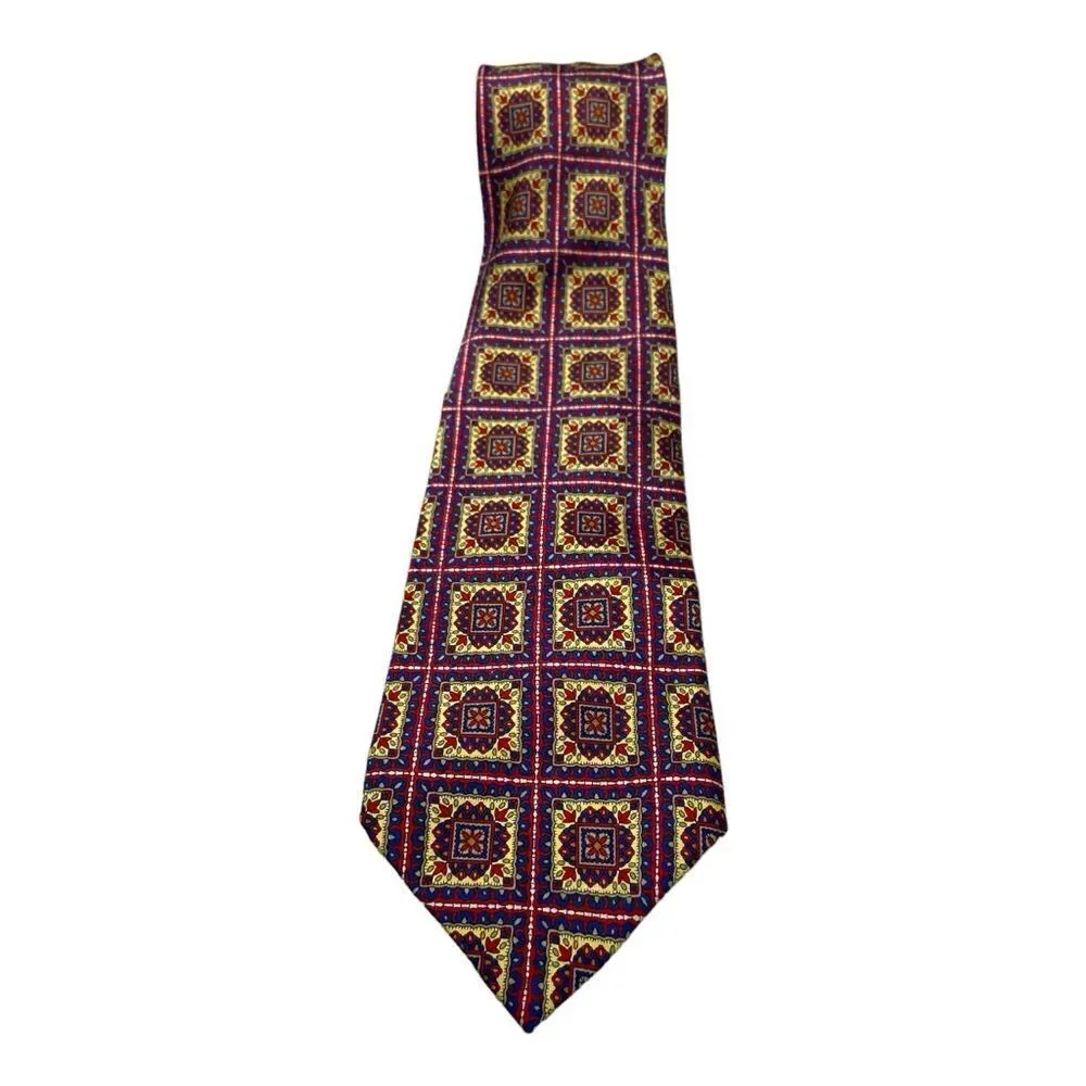 Men’s Sisabang 100%‎ Silk Neck Tie Yellow, Blue and Res